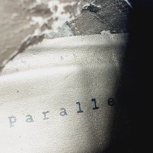 Parallel Brown Metallic Reptilian Print Side Zip Elastic Calf Heeled Boots H476 - Picture 11 of 13